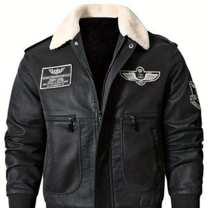 NEW 🏷️ Unisex Bomber Motorcycle Leather Jacket Vintage Fleece Faux Leather XL
